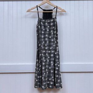 Topshop Slip Dress Y2K Fairy Whimsigoth Black White Daisy Print Checkered Size 6